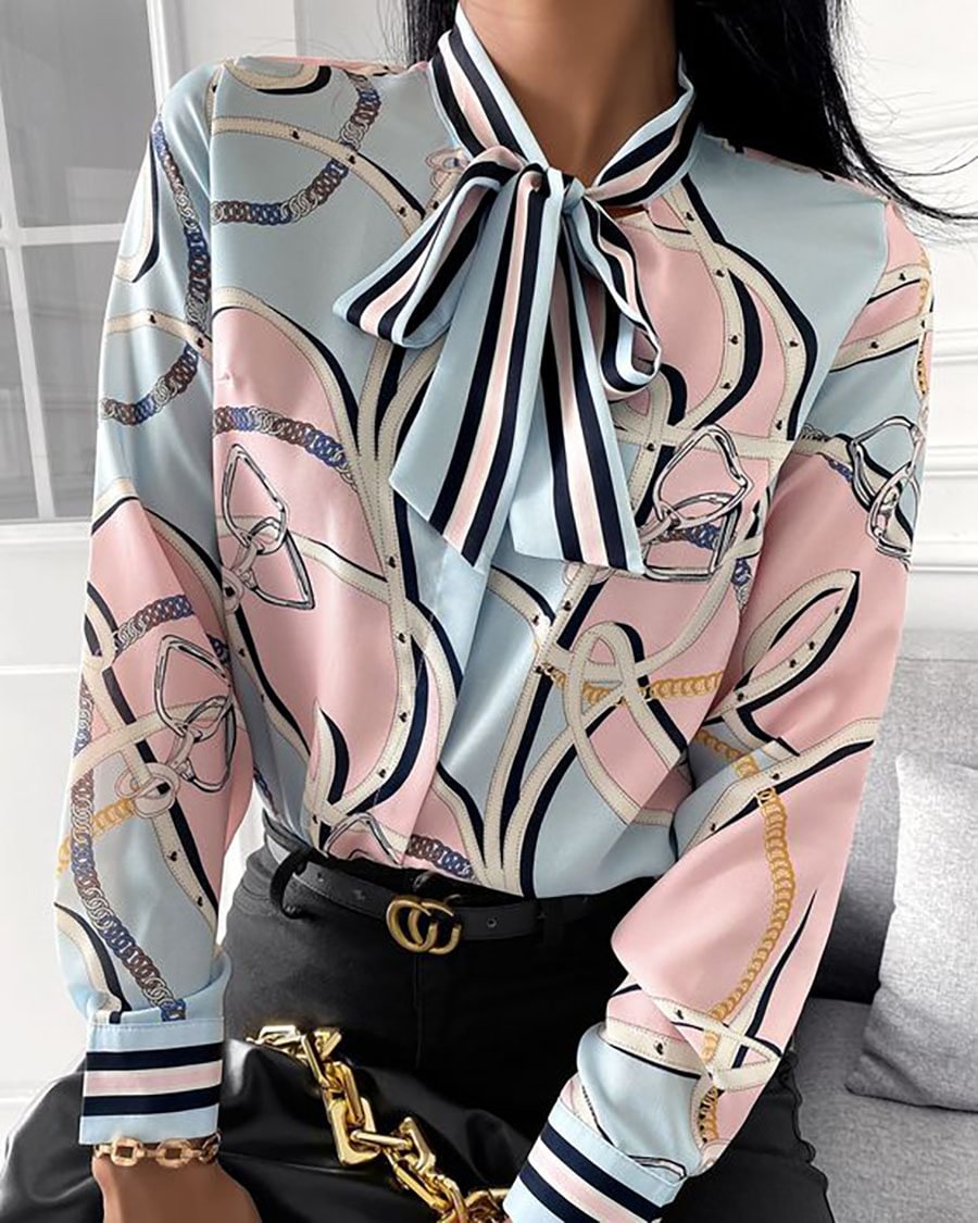 Ladies Casual Versatile Printed Long Sleeve Top