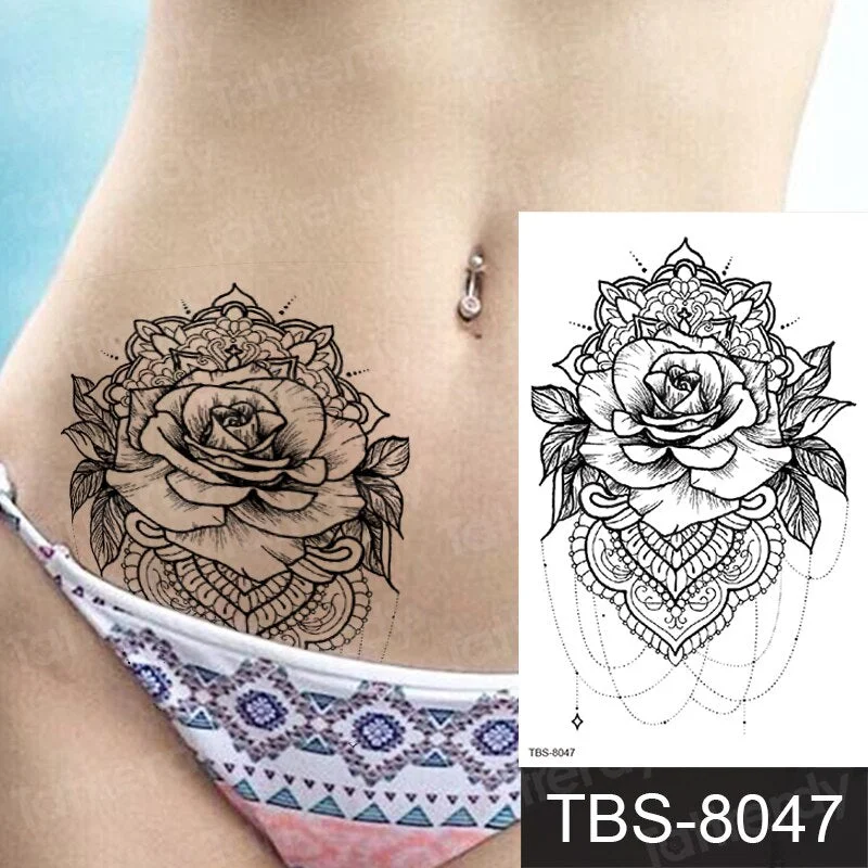 mandala temporary tattoo sticker lace black henna sex tattoo for woman under breast tattoo underboob sketches tattoo designs