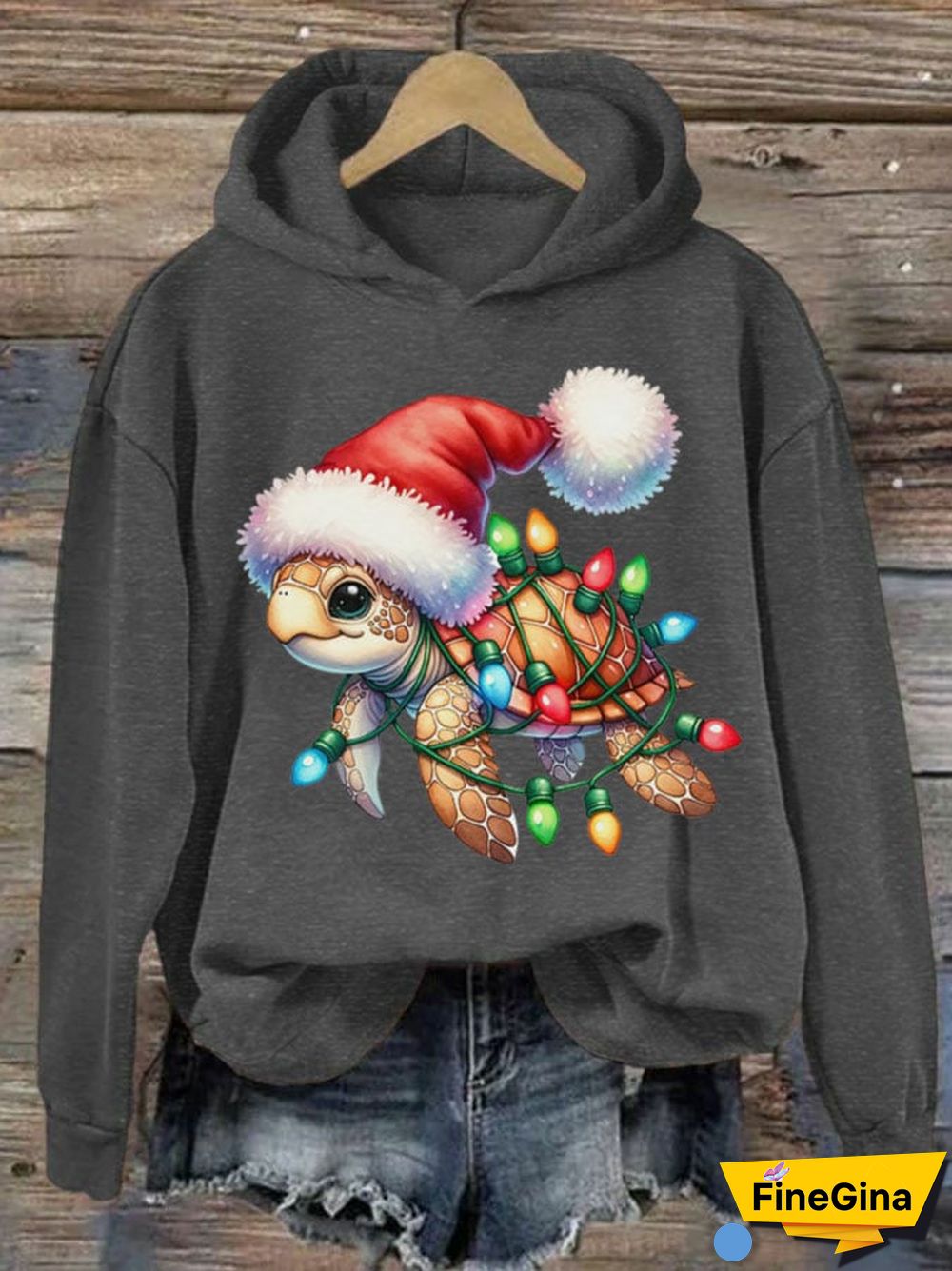Women's Santa Turtle Christmas Mele Kalikimaka Print Hoodie