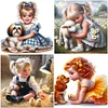 Vie d&rsquo;animaux de compagnie fille-plein diamant rond peinture-30 * 30cm