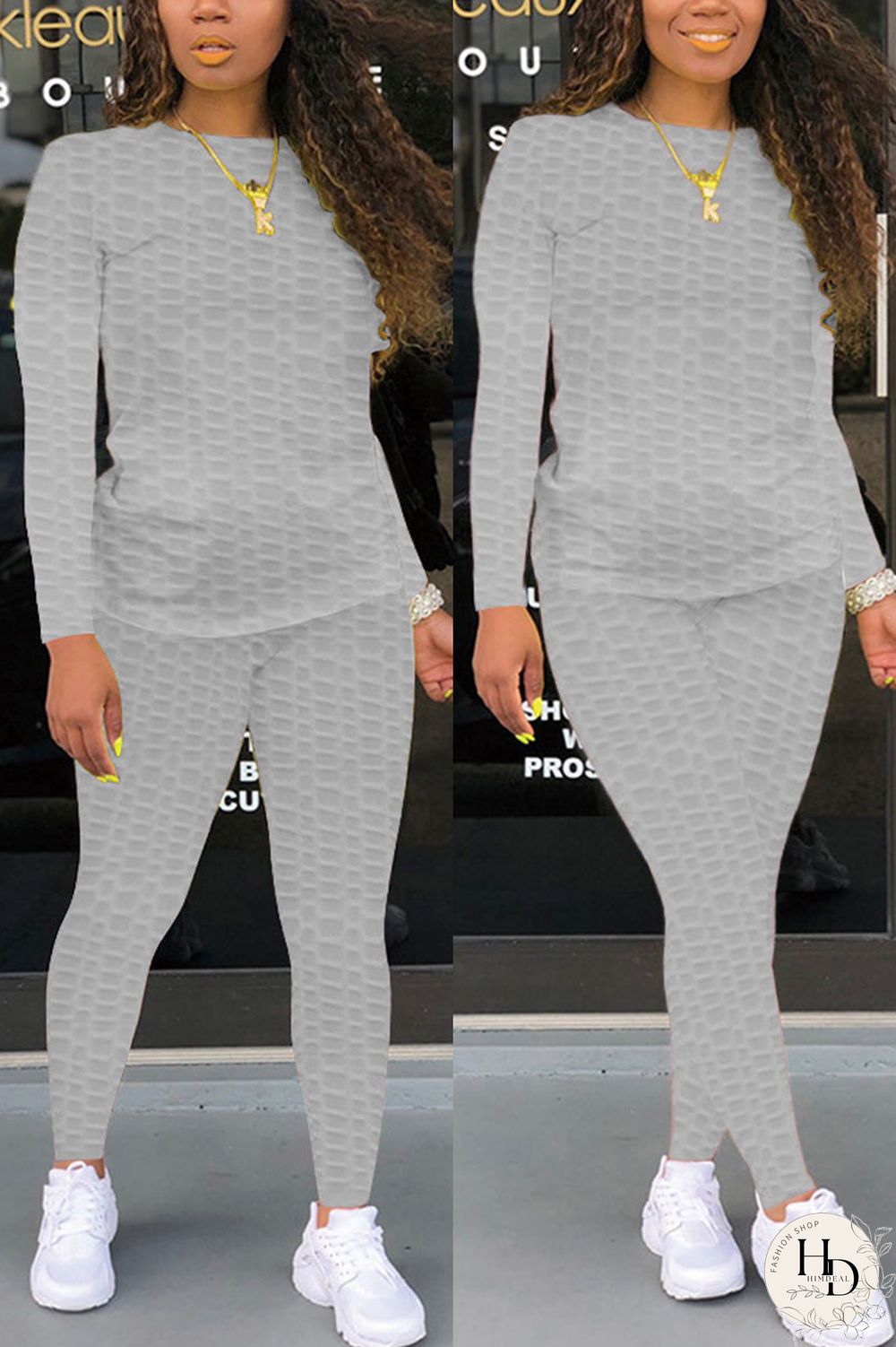 White Fashion Casual Solid Zipper Basic O Neck Long Sleeve Two Pieces