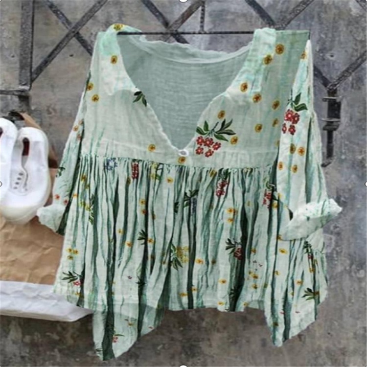 Women's Loose Irregular Flower Butterfly Print Shirts