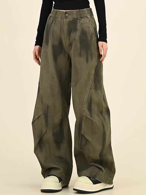 Vintage High Waist Workwear Wide Leg Pants