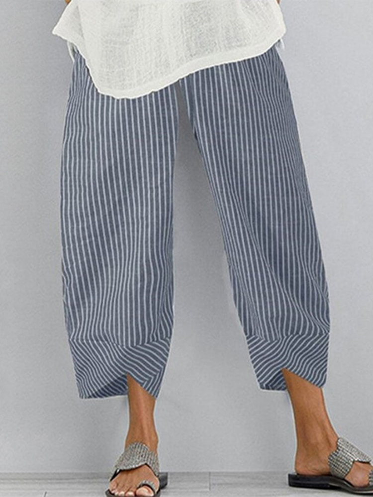 Comstylish Women'S Striped Linen Holiday Wide Leg Pants