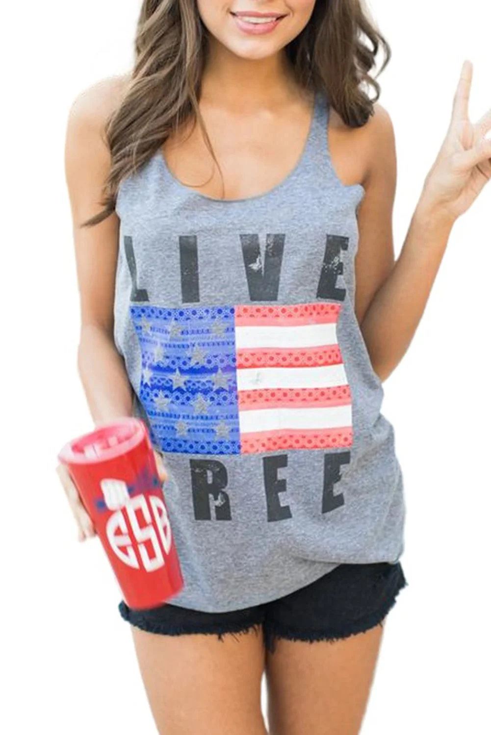 Gray LIVE FREE Graphic Tank Top