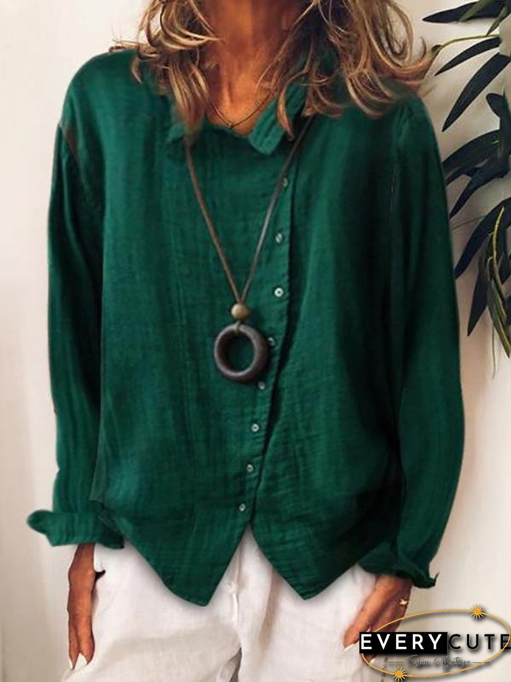 Loose Solid Buttons Long Sleeves Blouses