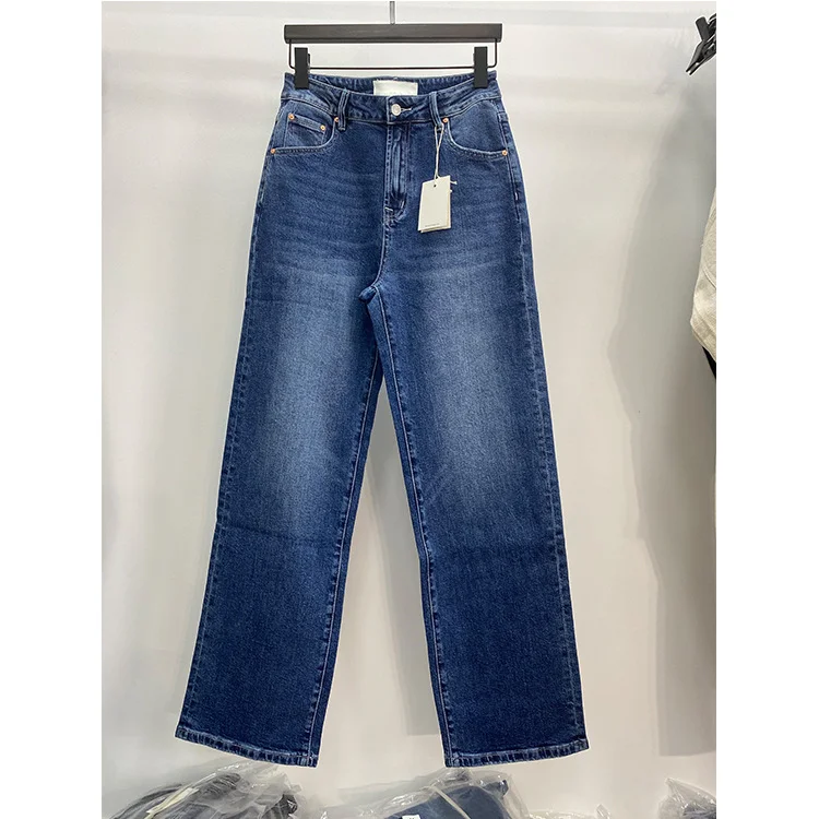 Women's Loose Straight-Through Jeans high waist fashion causal lady denim pants