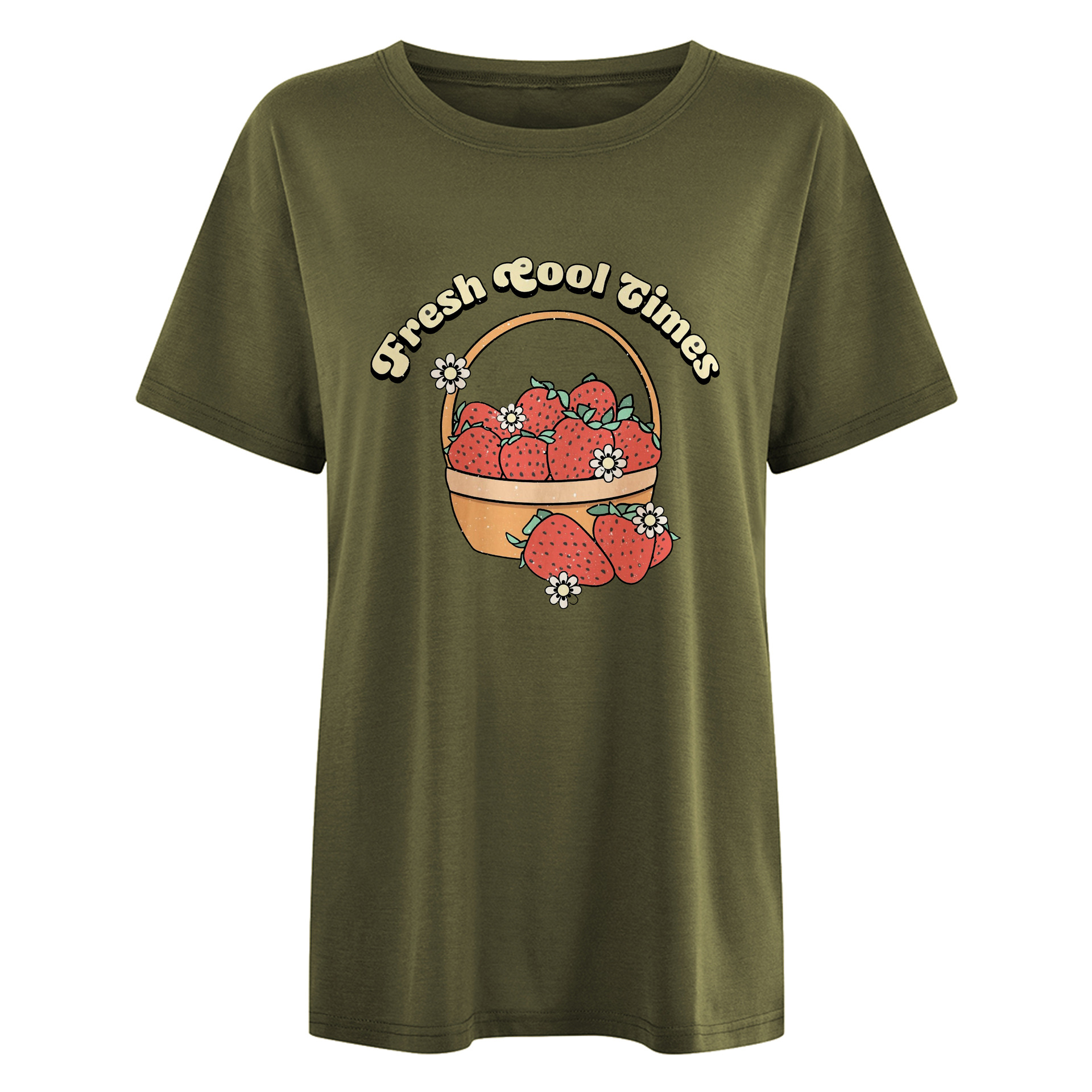 Girl Letter Strawberry Pattern Loose Short Sleeve T-shirt