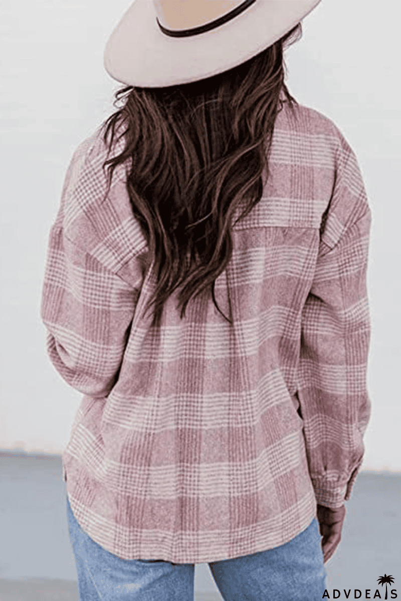 Plaid Buckle Turndown Collar Tops