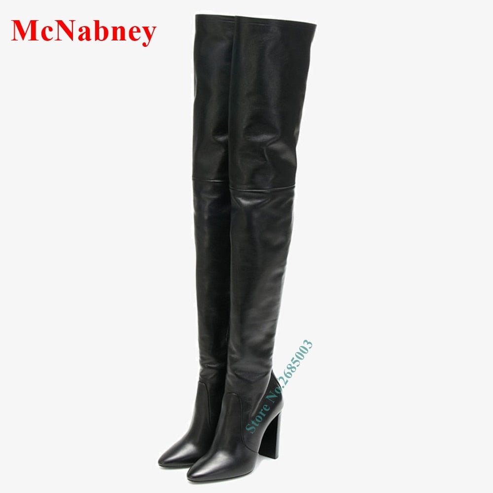 Back Lace Up Chunky Heel Boots Female Shoes Pointed Toe  Over The Knee Zide Zipper Boots Autume Winter Women's Party Dress Boot