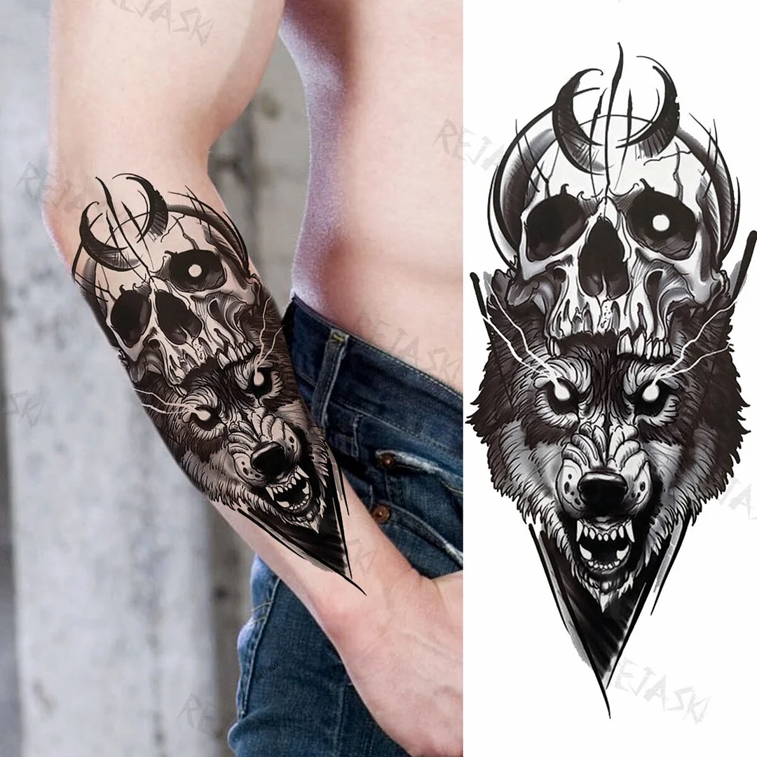 Sdrawing Big Lion Crown Temporary Tattoos For Men Women Tiger Flower Cross Skull Realistic Fake Tattoo Body Art Tatoo Sticker