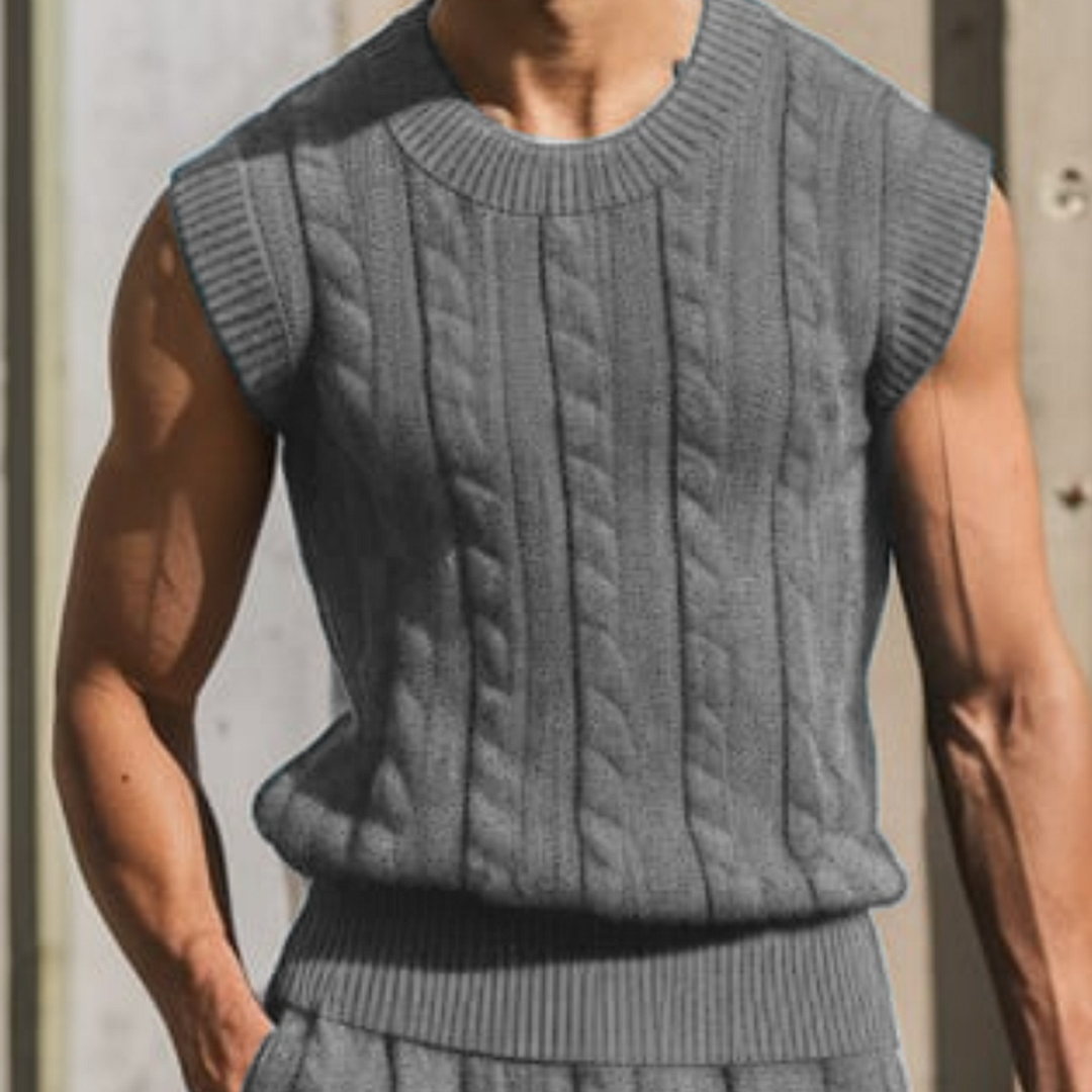 Men's Street Basic Round Neck Sleeveless Knitted Suit-inspireuse