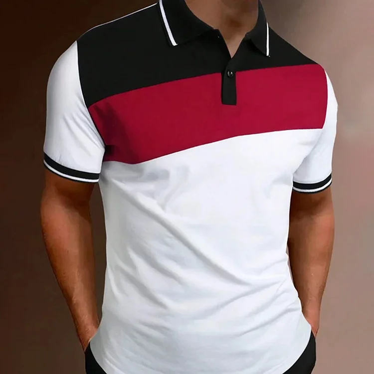 BrosWear Color Block Short Sleeved Button Polo Shirt