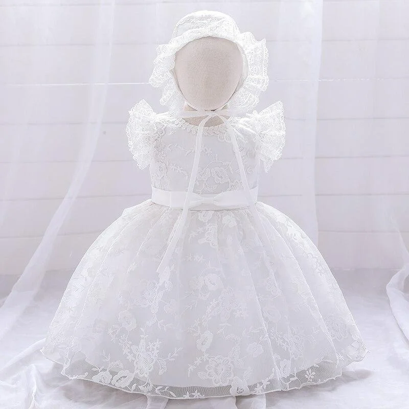 2021 Child Big Bow Baptism 1st Birthday Dress For Baby Girl Clothes Long Sleeve Princess Dresses Party And Wedding Infant Dress