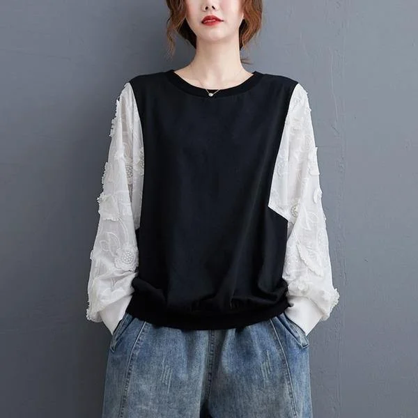 Women Casual Sweatshirt New Arrival 2020 Autumn Korean Simple Style O-neck Patchwork  Tops Pullovers