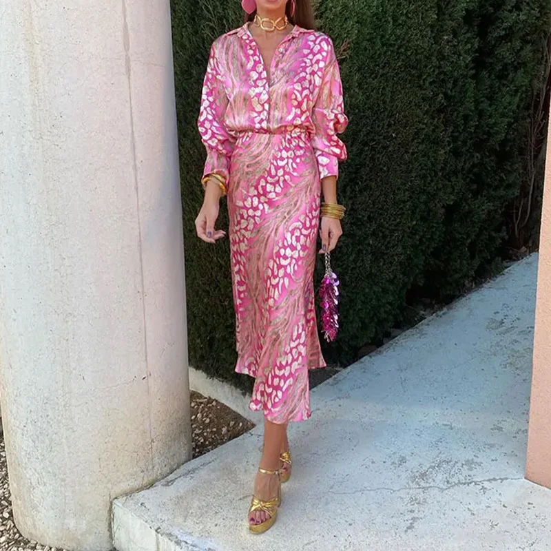 Uveng Uveng 2024 New Women's Print Elegant Lapel Long Sleeve Shirt High Waist Skirt Fashion Suit Women