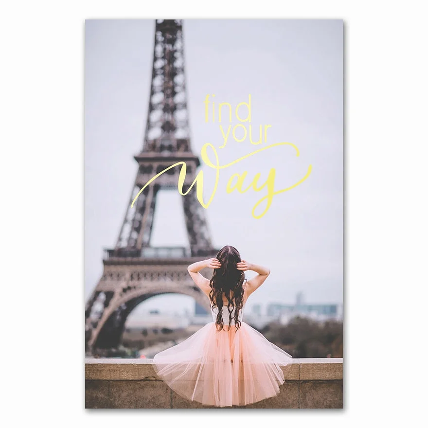 Eiffel Tower Girl Wall Art Canvas Fashion  Pink City Landscape Print Painting Nordic Decoration Picture Living Room Decor