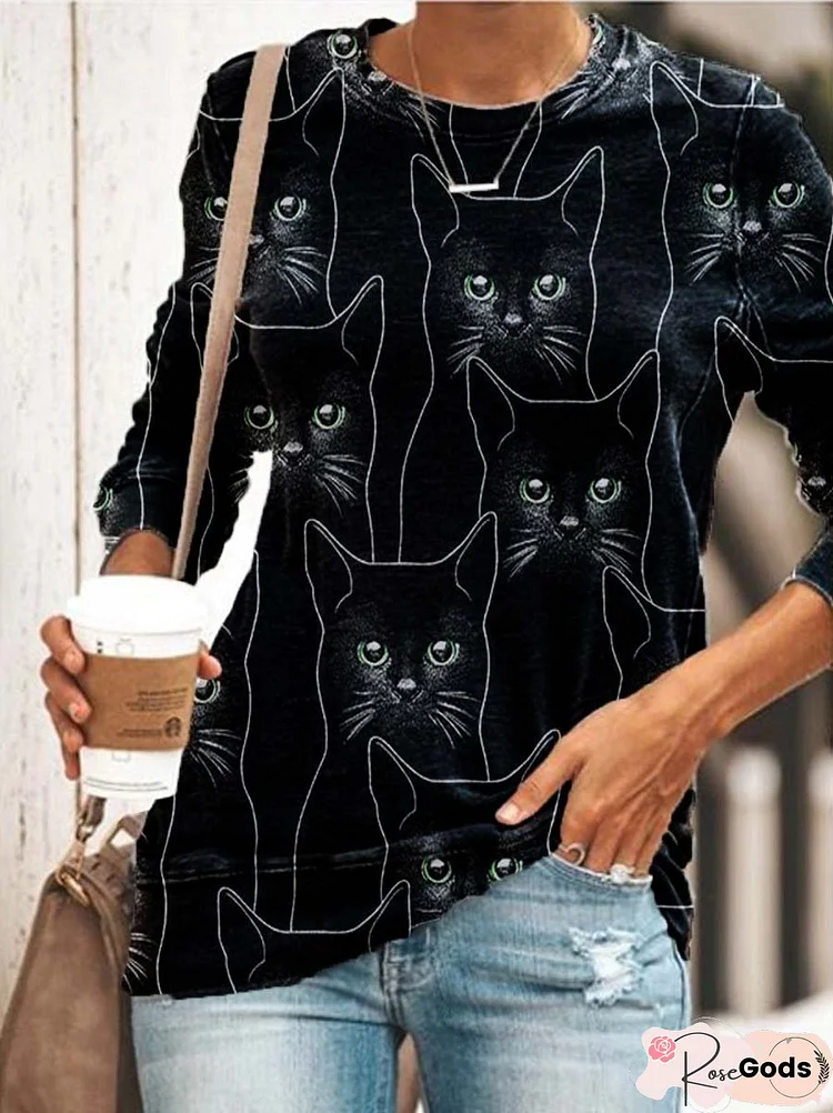 Cat Print Women Sweatshirts