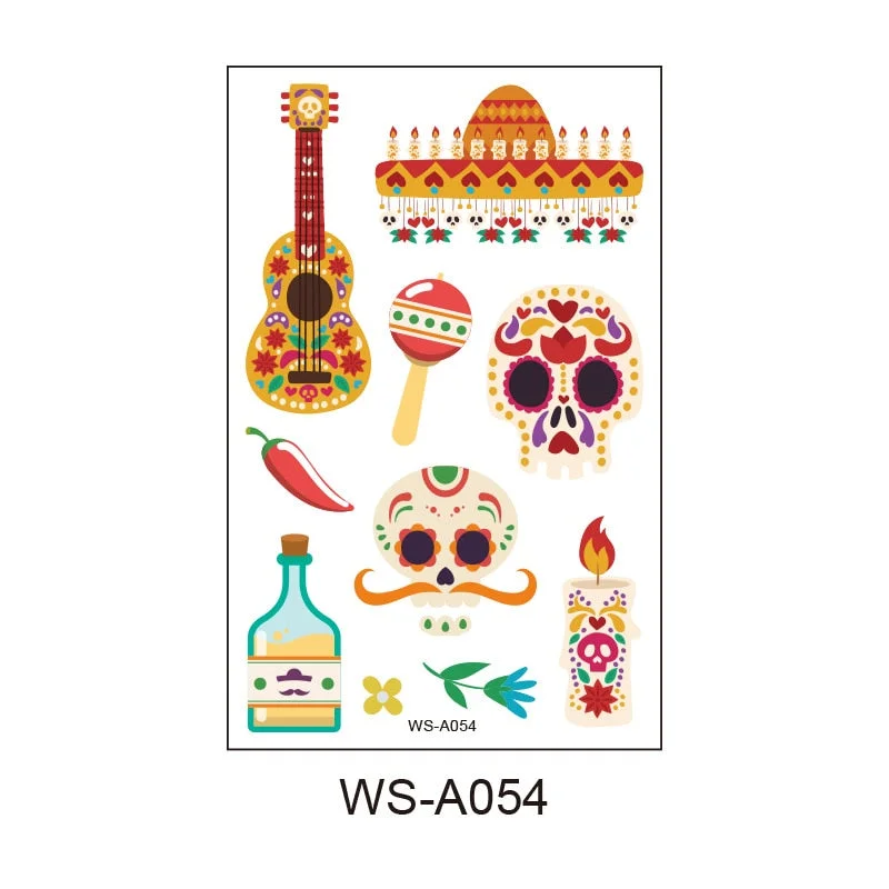 Day of the Dead Tattoo Sticker Skull Day Day of the Dead Children's Masquerade Horror Party Tattoo Sticker