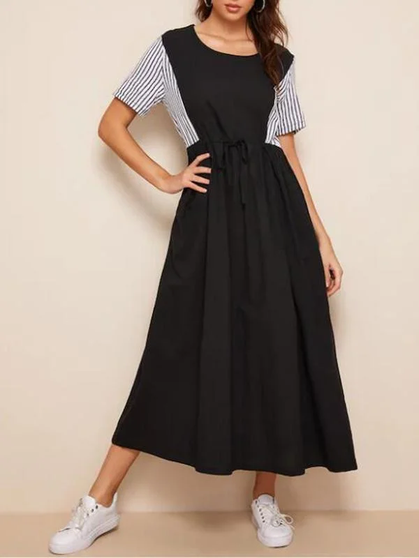 Women's Cotton And Linen Stitching Dress-Mayoulove