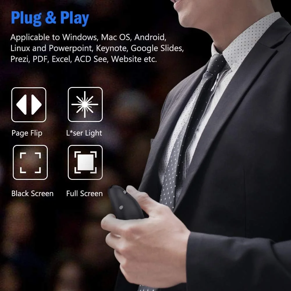 Presentation Remote Clicker, Wireless Presenter for PowerPoint Presentation Remote, RF 2.4GHz USB for Mac, Keynote, Computer, Laptop(UPC/EAN:701473805955)