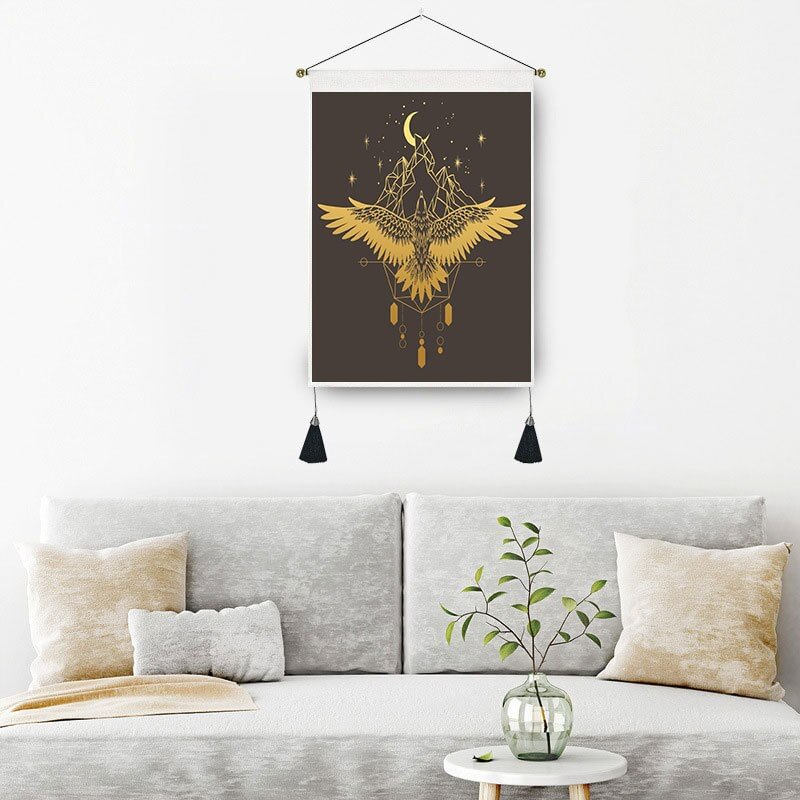 Black Canvas Hand Phase Tapestry Home Decor Macrame Bedroom Art Butterfly Wall Hanging Tassel Tapestries Art Background Cloth