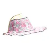 2 in 1 Bamboo Foldable Hand Fan Sun Hat Floral Printed Chinese Style Handheld Foldable Wide Brim Hat for Women Outdoor Beach Travel Accessory