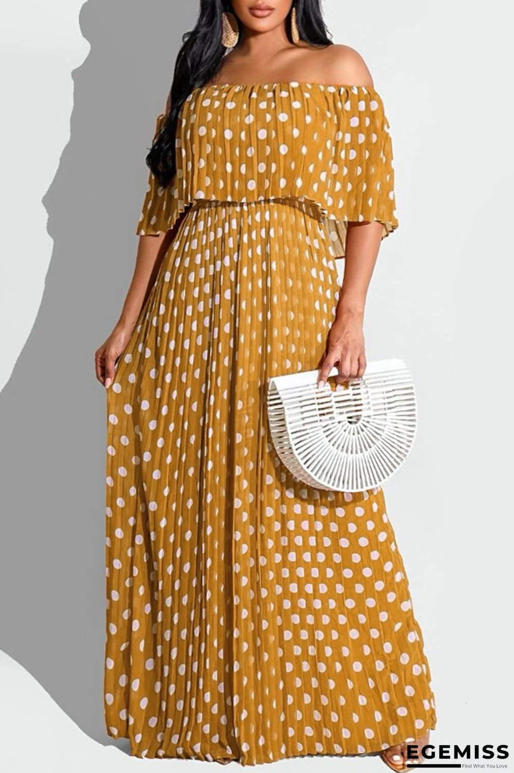 Orange Yellow Fashion Casual Dot Print Backless Off the Shoulder Long Dress Dresses | EGEMISS