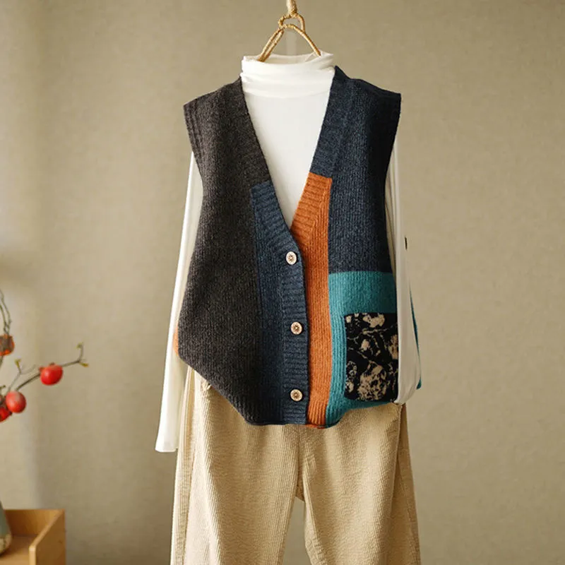 Men's Sweater Vest V Neck Casual Sleeveless Knitted Button Large Dark