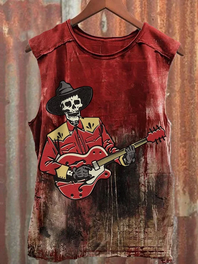 Men's Skull Guitarist Print Vest