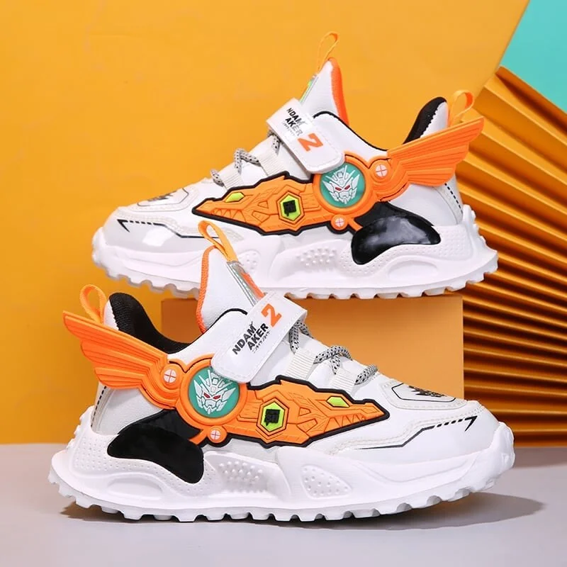 MWY Flame Boys Girls Mecha Cartoons Sneakers Kids Shoes Sports Shoes Leather Waterproof Lightweight Children Casual Walking Shoe