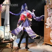 [Wetrose] In Stock Raiden Shogun SSR Genshin Impact Cosplay Costume Electro Archon Ei Райдэн Leather Latex Socks Shoes Wig Full Set