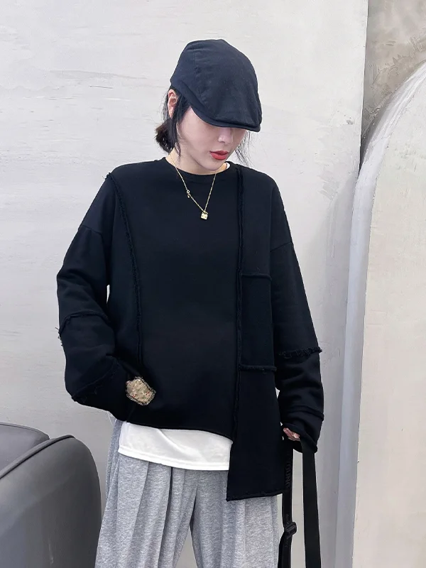 Rough Stitching Irregular Loose Hoodie - yankia