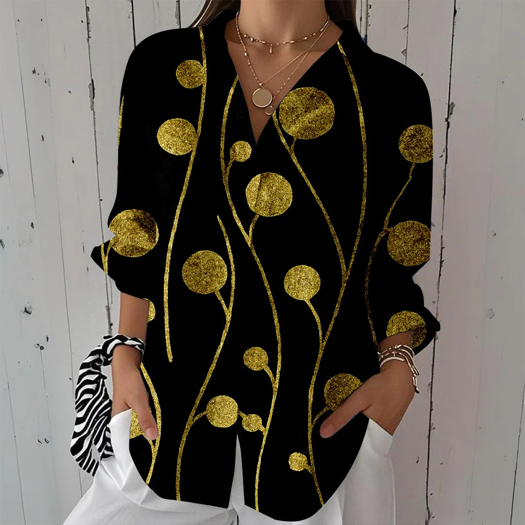 Style & Comfort for Mature Women Women Geometry,Black DZCL0029 3/4 Sleeve Shirt Collar Printed Button Tops