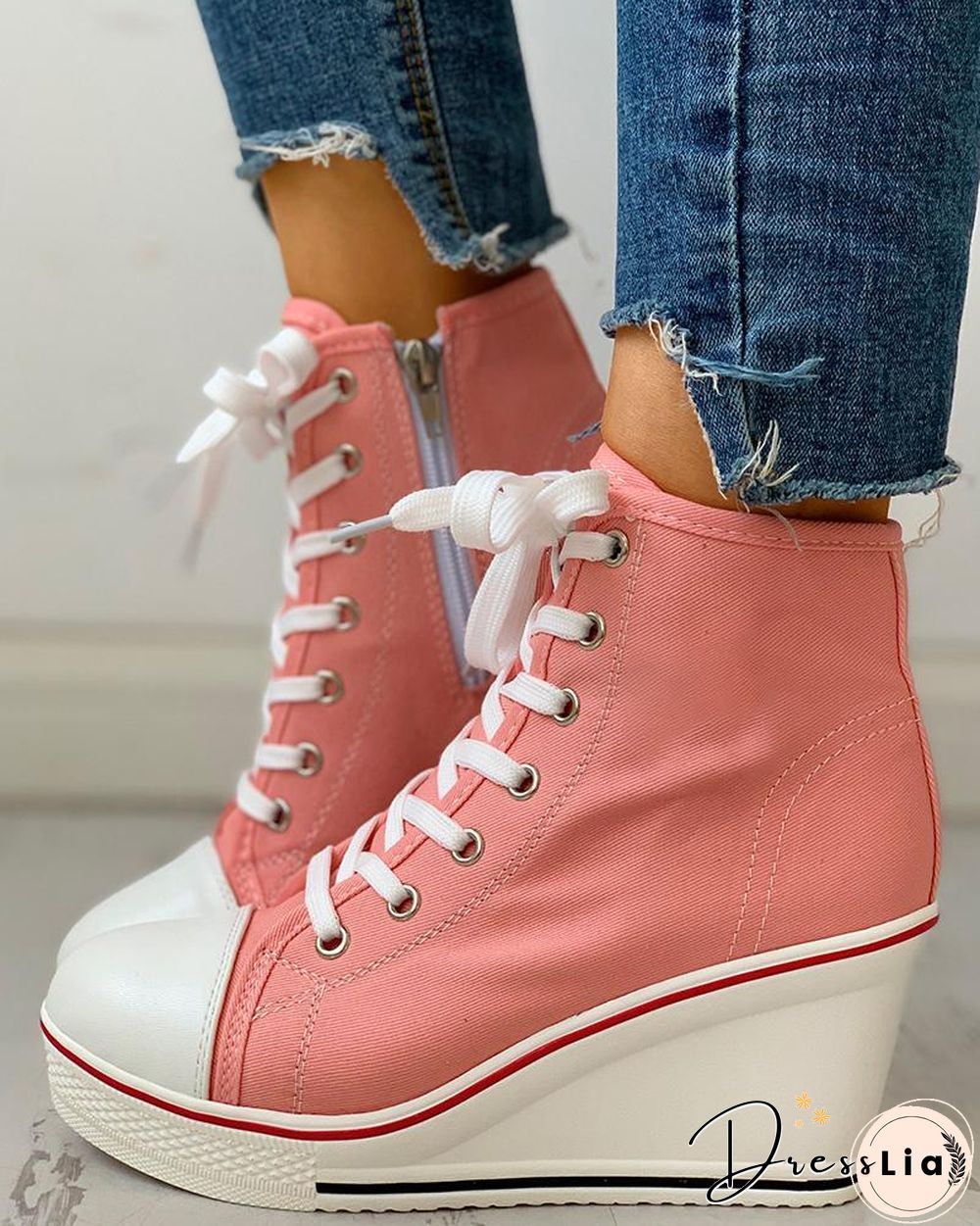 Eyelet Lace-Up Platform Wedge Sneakers