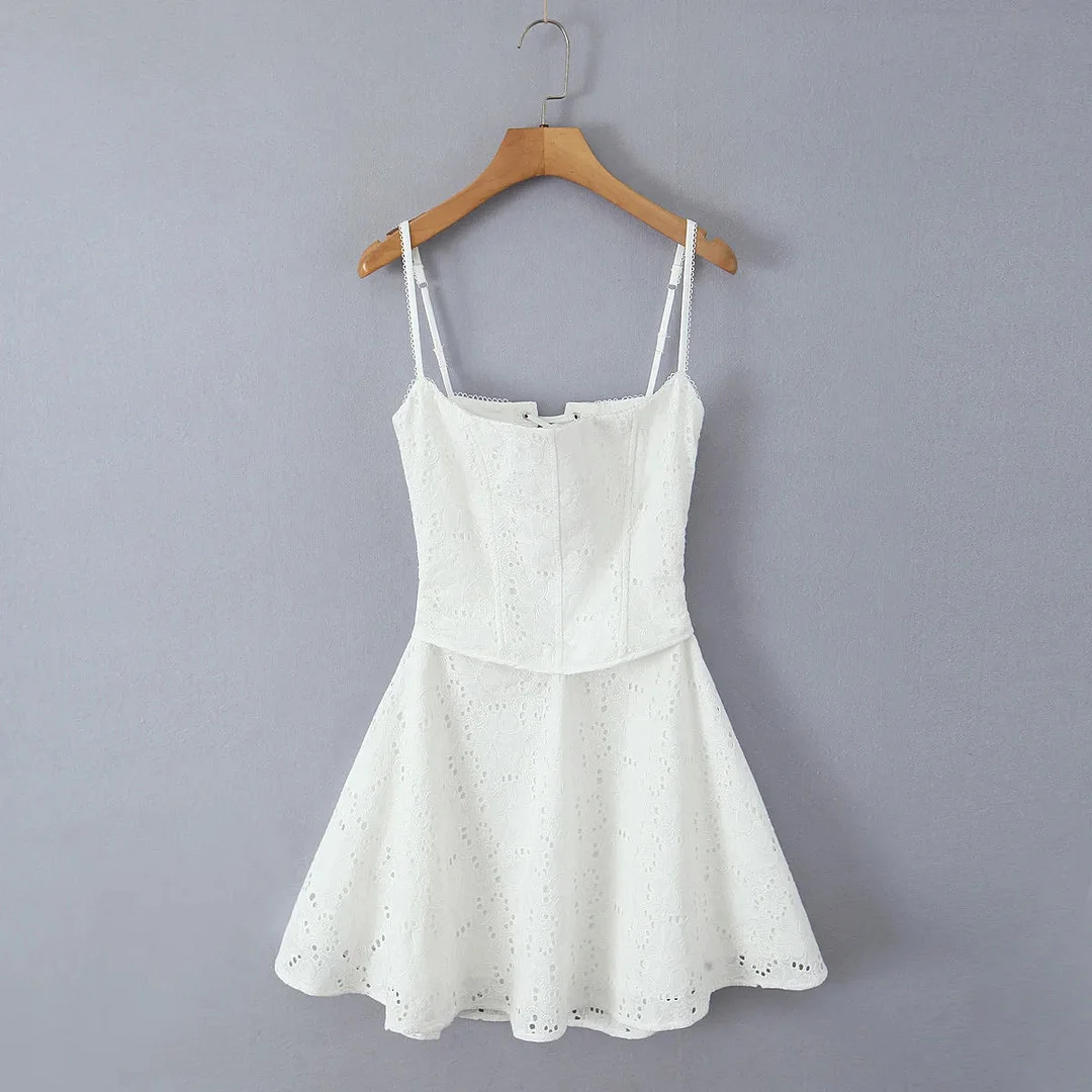 Toloer White Doily Pattern Cami Mini Dress-Outfit Ideas