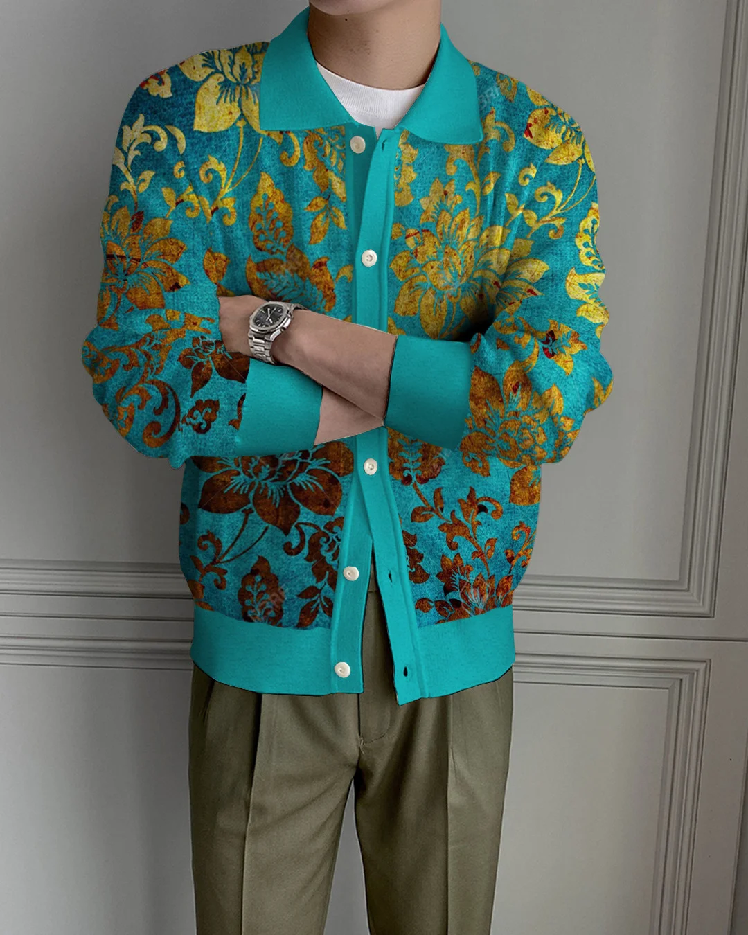 Men's Lapel Knitted Sweater Cardigan b7db