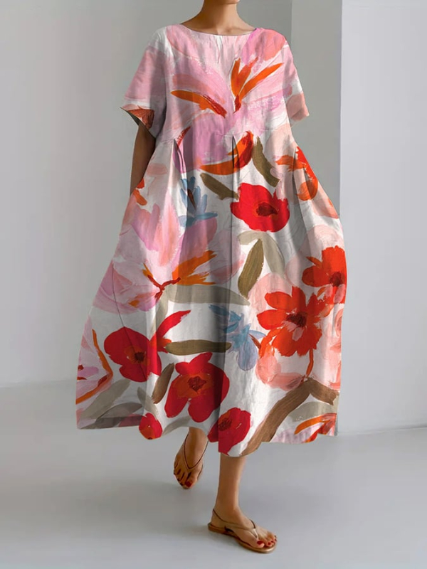 Casual Floral Print Short Sleeve Maxi Dress