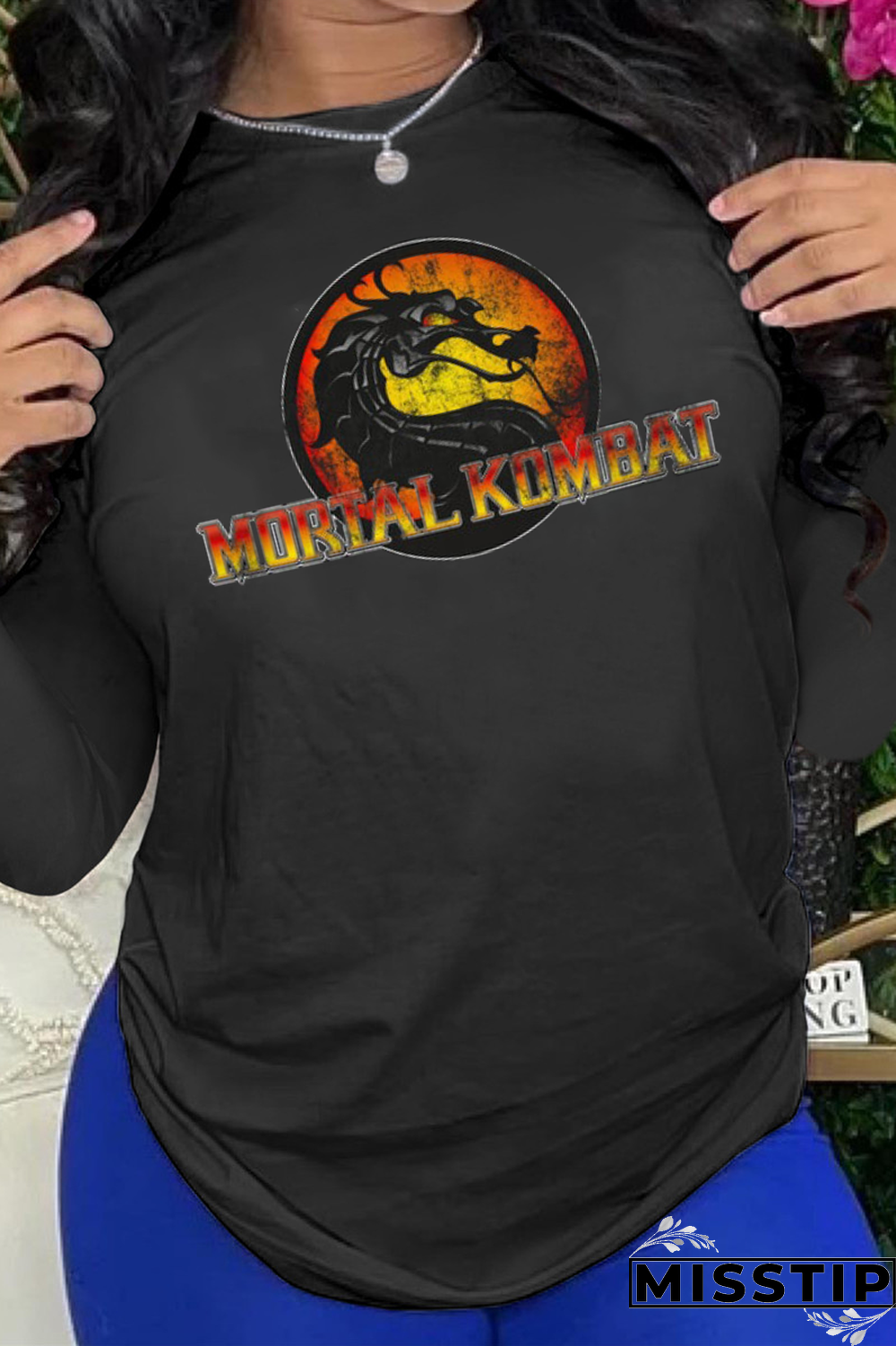 Black Daily Vintage Print Patchwork Letter O Neck Tops