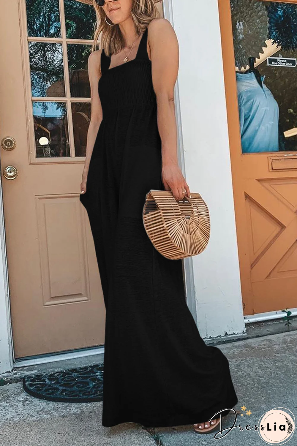 Solid Color Sleeveless Wide Leg Jumpsuit