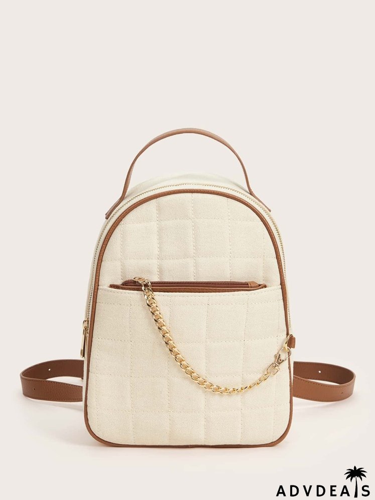 Chain Decor Quilted Backpack