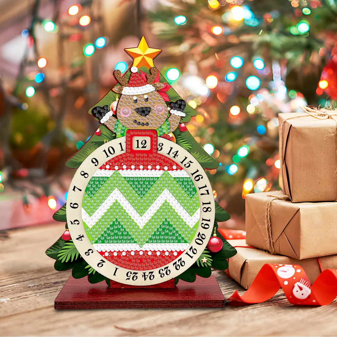 Elk DIY Christmas Countdown Diamond Painting Tabletop Ornaments Kit 25 Days Crystal Art Craft Decoration Wooden for Living Room Home Office Decoration