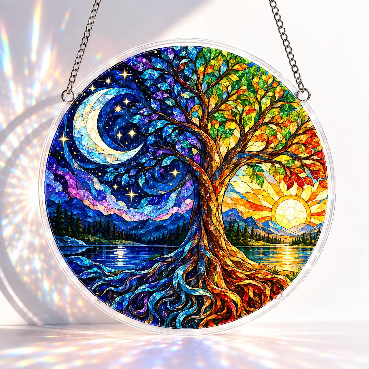 Sun & Moon Tree of Life Stained Glass Suncatcher Puzzle