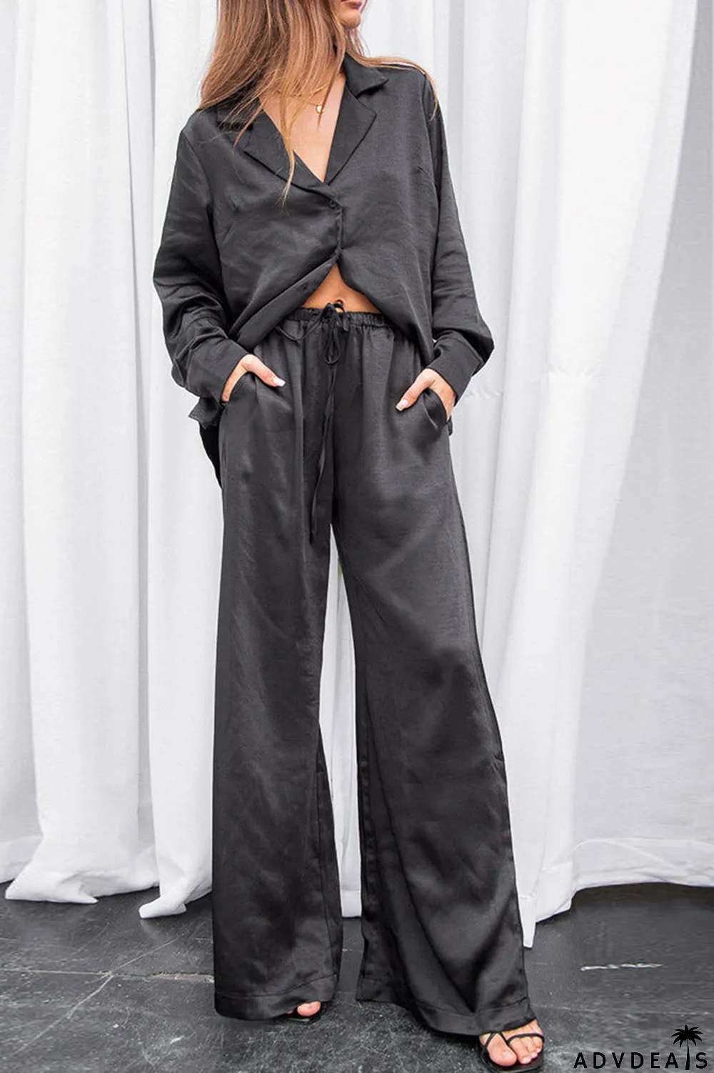 Street Solid Patchwork Turndown Collar Long Sleeve Two Pieces