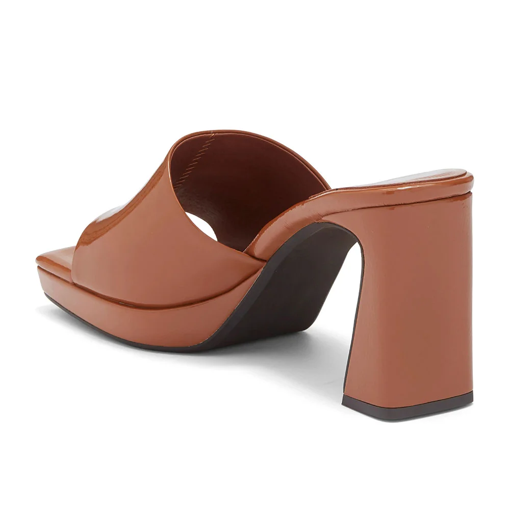 Classic Tan Wide Strap Open Toe Women's Heel Sandals with Platform