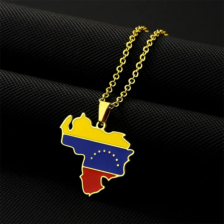 Venezuela Map & Flag Inspired Pendant Necklace