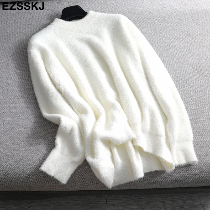 autumn winter oversize thick mink cashmere sweater poullovers women batwing sleeve 2021 female casual warm fur sweater jumper