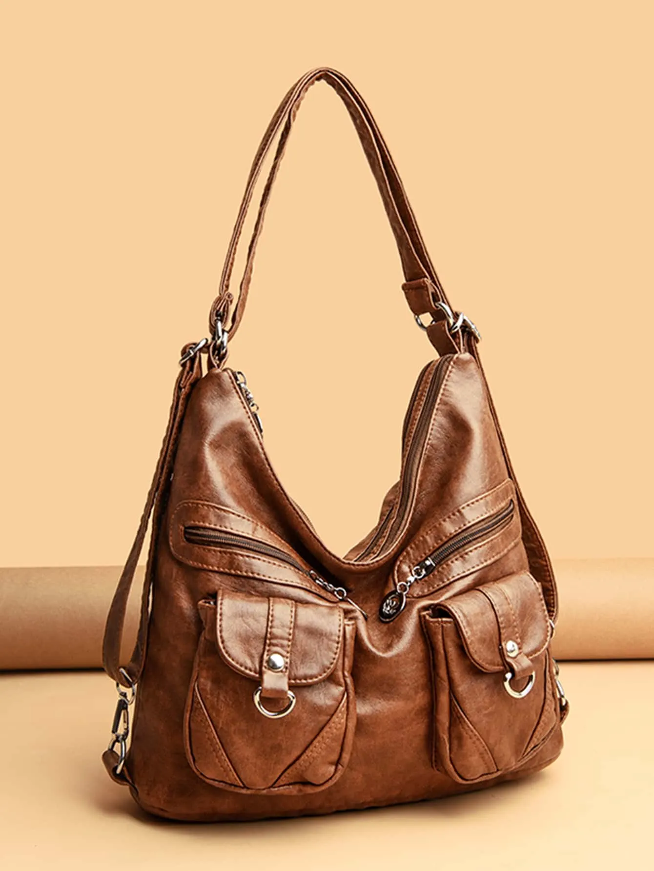 Vintage Design Multi-zip Bucket Bag