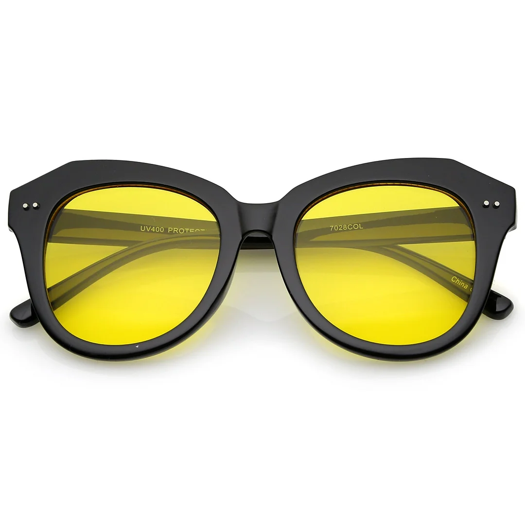 Women's Oversize Horn Rimmed Colored Round Lens Cat Eye glasses 52mm