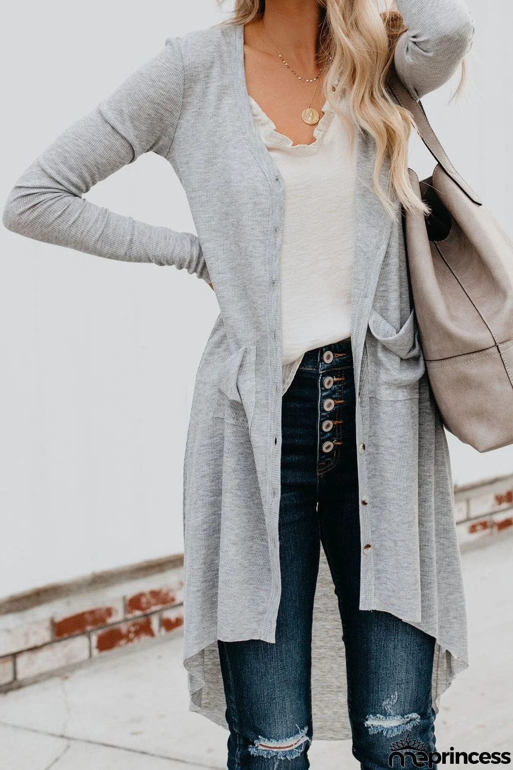 Selected Button Pocketed High Low Cardigan